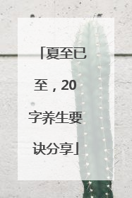 夏至已至，20字养生要诀分享