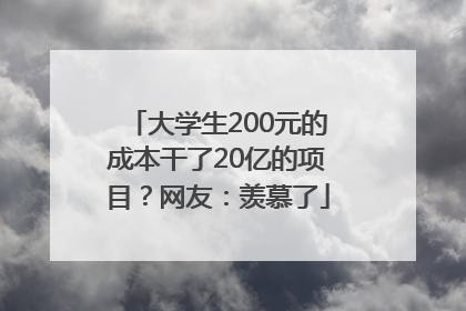 大学生200元的成本干了20亿的项目？网友：羡慕了
