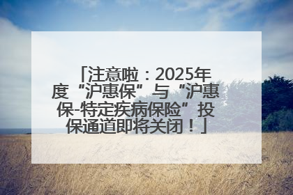 注意啦：2025年度“沪惠保”与“沪惠保-特定疾病保险”投保通道即将关闭！